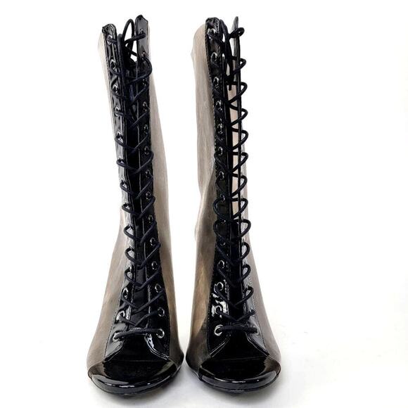 Y2k Wild Diva Clear Chunky Smoke Black Lace Up Heel Boots - 7.5 - Picture 6 of 12